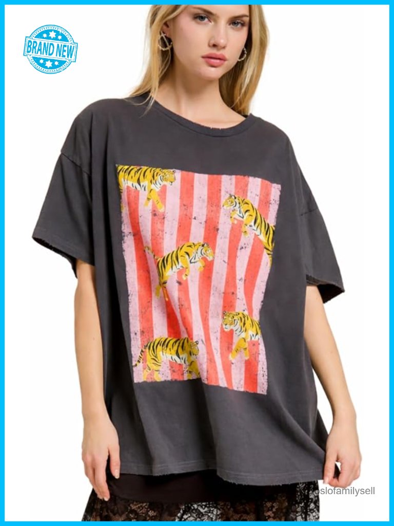 Vintage Tiger Graphic Tee Oversized Relaxed Boyfriend Fit Streetwear